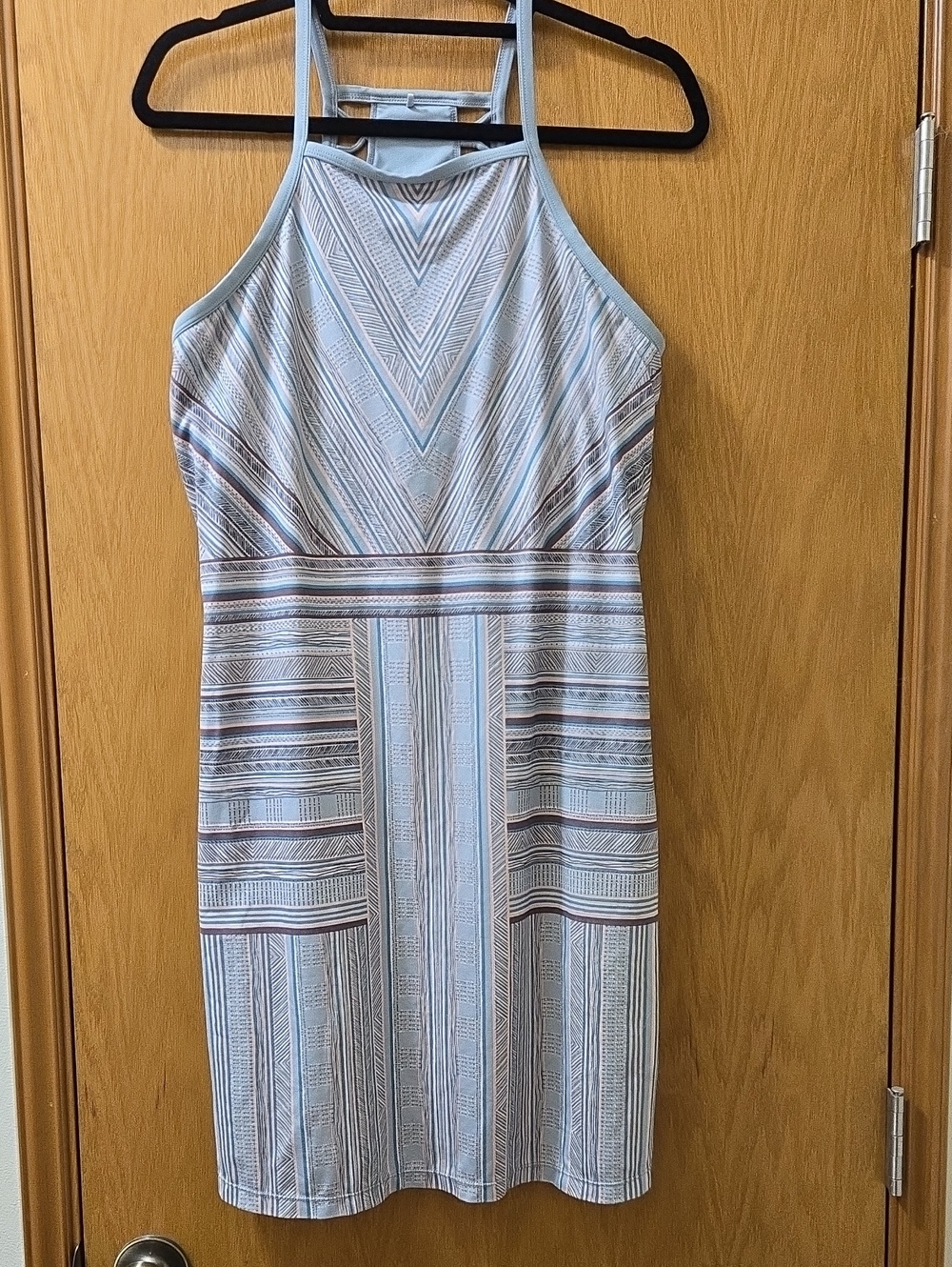 Prana Light Blue Striped Halter Mini Dress